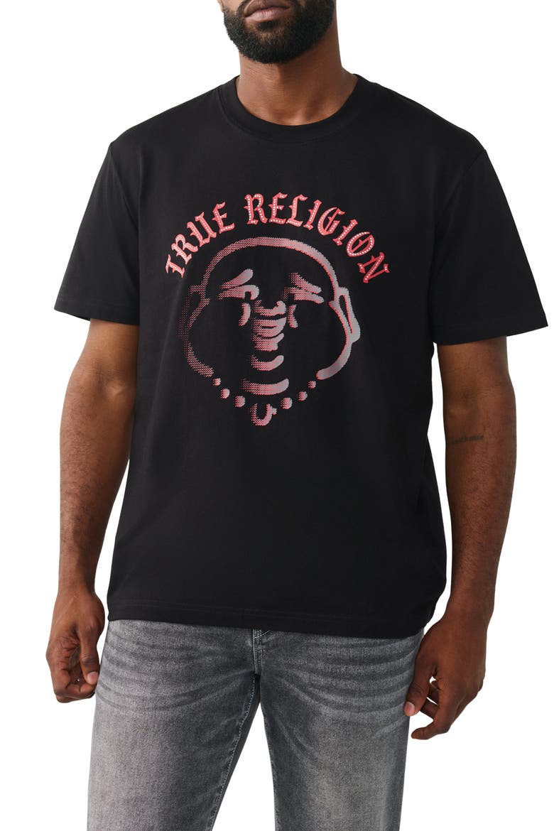 Studded Buddha Graphic T-Shirt, Main, color, JET BLACK