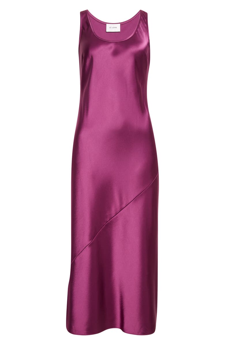 ST. JOHN Sleeveless Satin Midi Dress, Alternate, color, Boysenberry