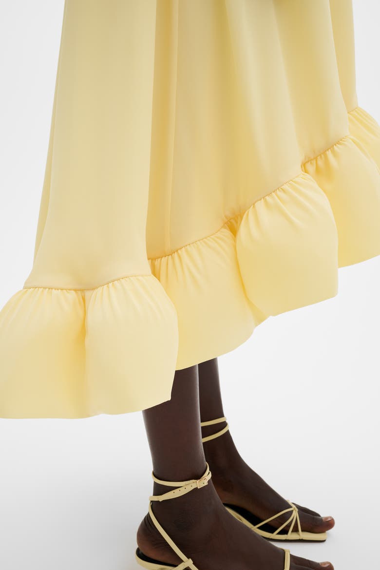 Sabrina Halterneck Ruffled Midi Dress, Alternate, color, Light Lemon