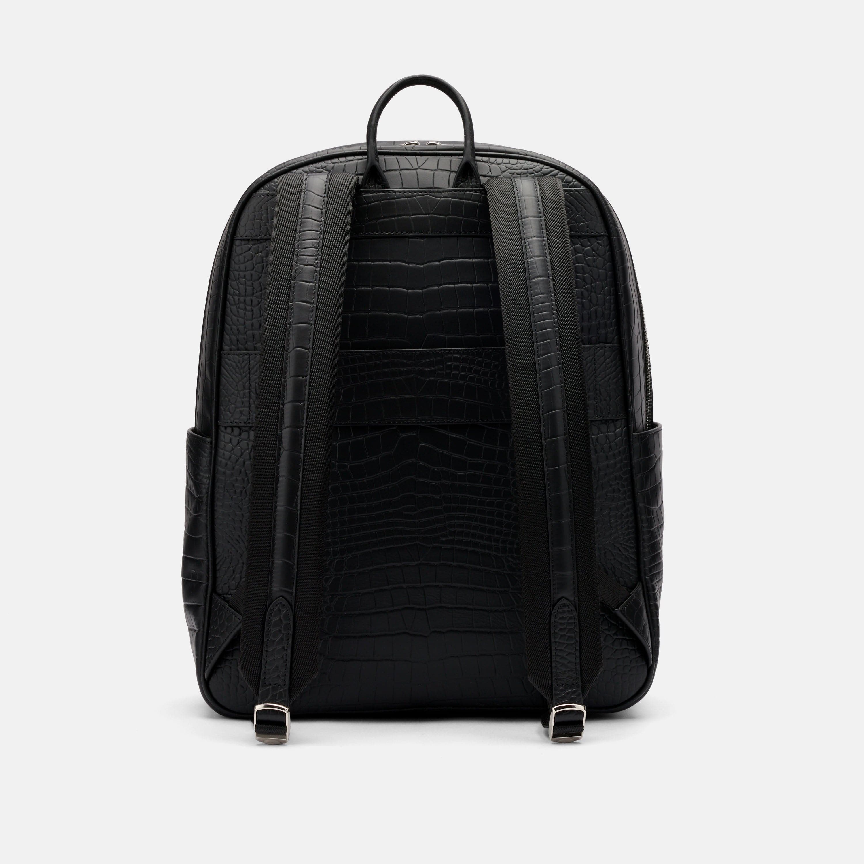 MARC NOLAN Fulton Croc-Embossed Calfskin Leather Backpack, Alternate, color, Black Crocskin