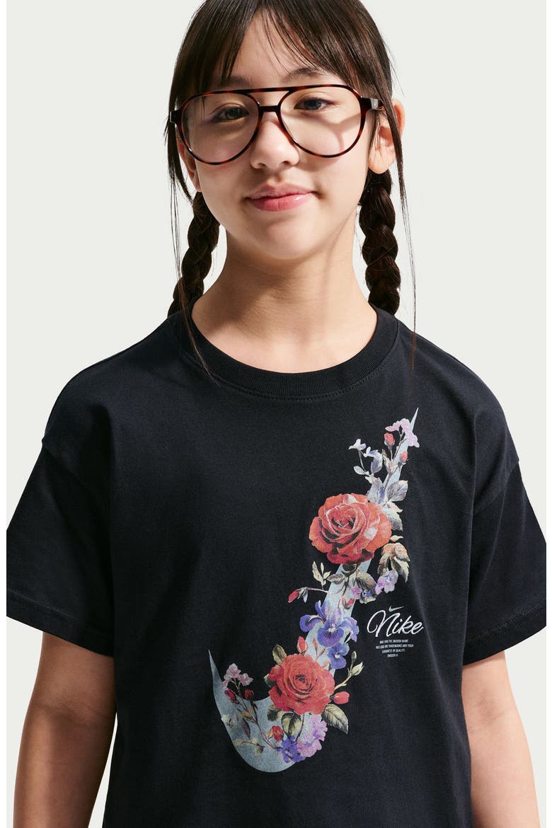 Kids' Sportswear Essentials Bloom Boxy T-Shirt, Alternate, color, BLACK/ PLATINUM TINT