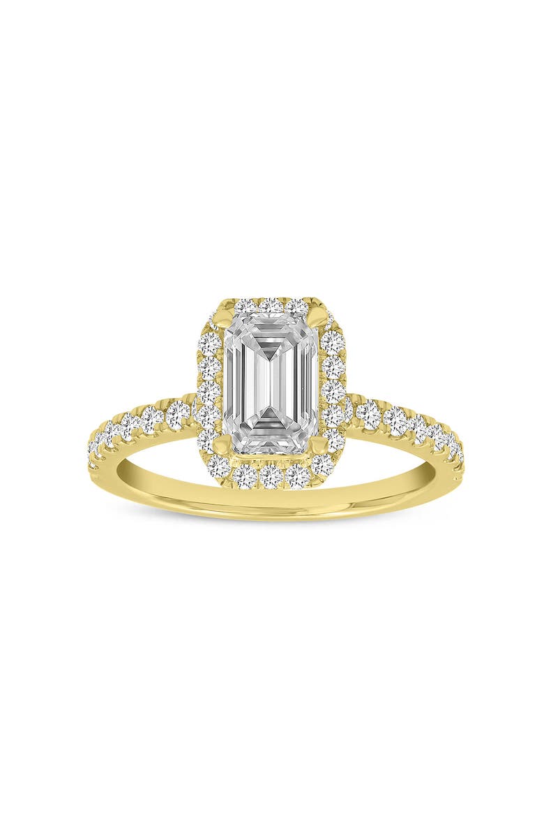 Ivey 14K Yellow Gold Emerald Cut Lab Grown Diamond Halo Engagement Ring - 1.77 ctw, Main, color, 14K Yellow Gold