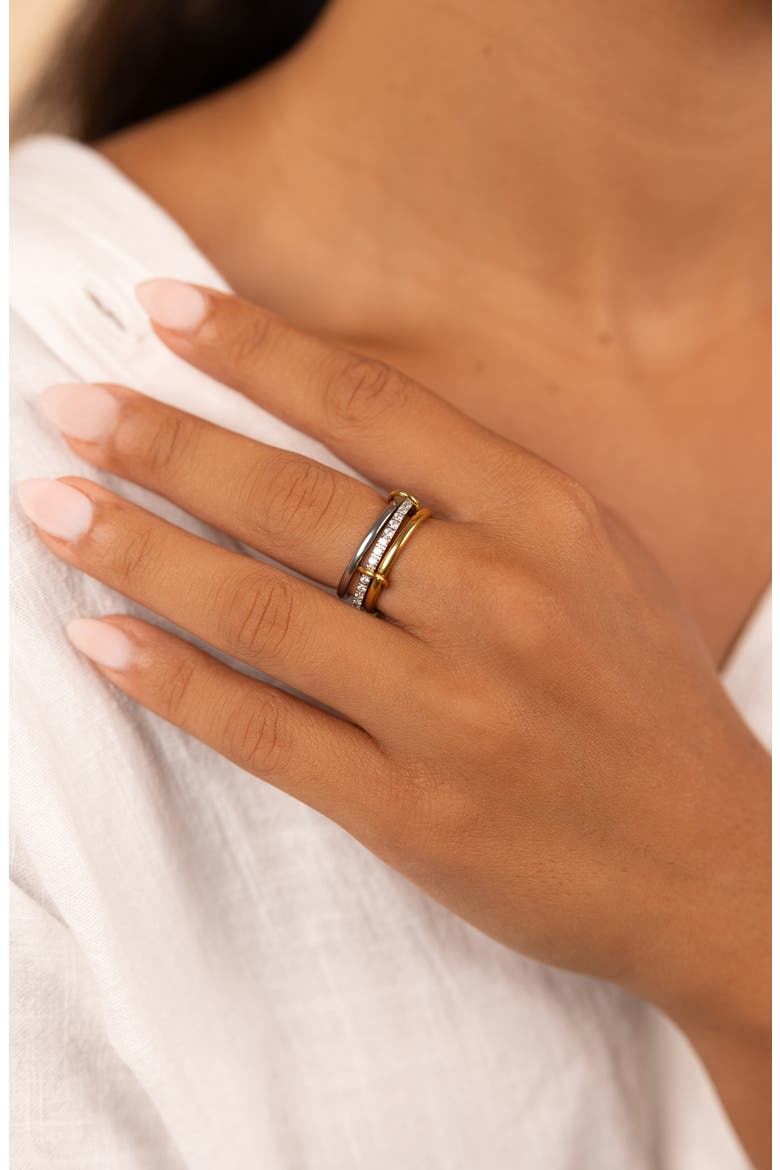 Edda Cubic Zirconia Statement Linked Stacking Ring, Alternate, color, DUAL TONE