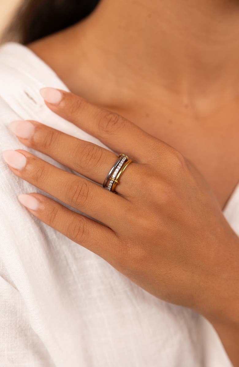 Sterling Forever Edda Cubic Zirconia Statement Linked Stacking Ring, Alternate, color, Dual Tone