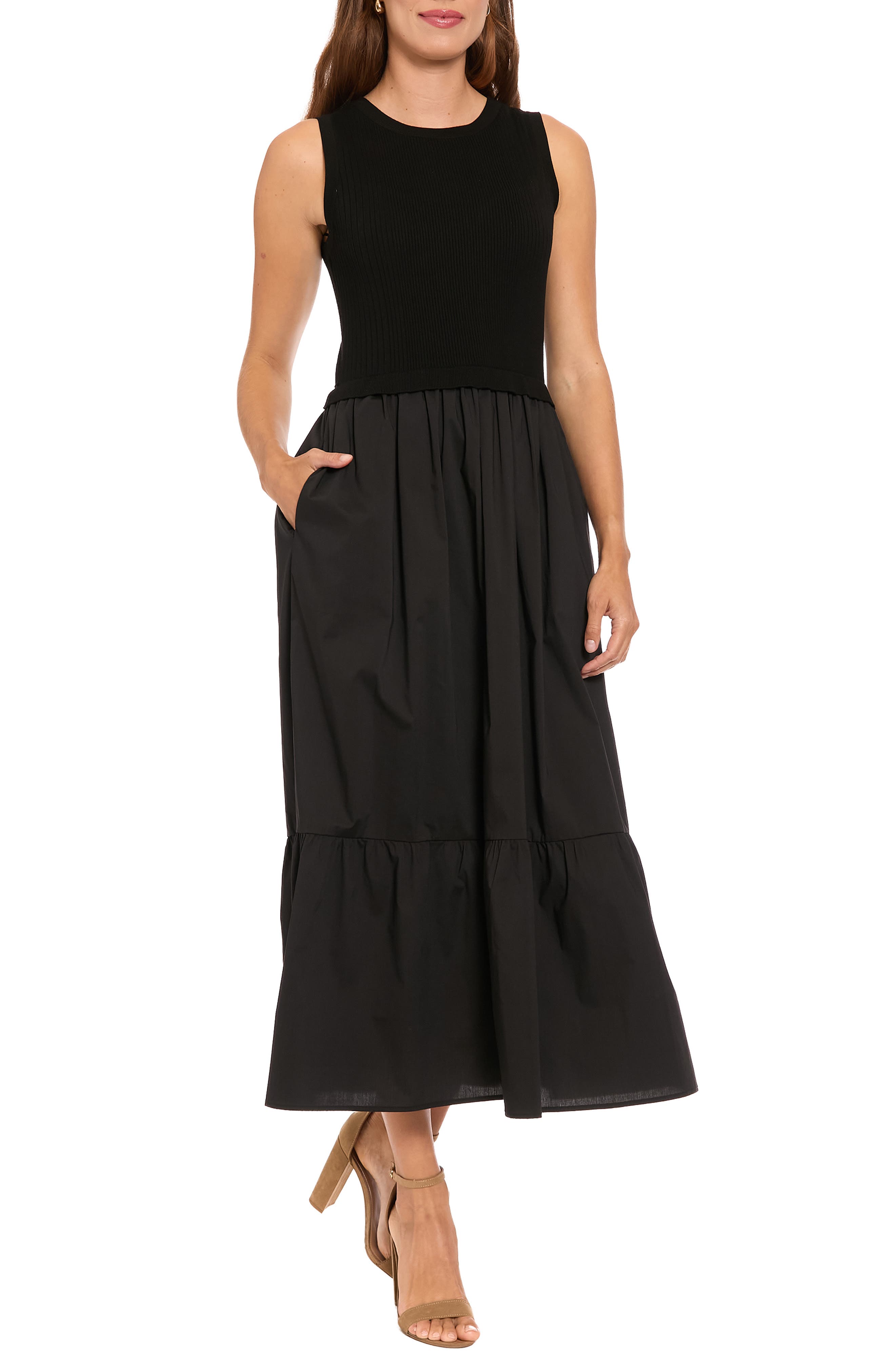 London Times Mixed Media Maxi Dress