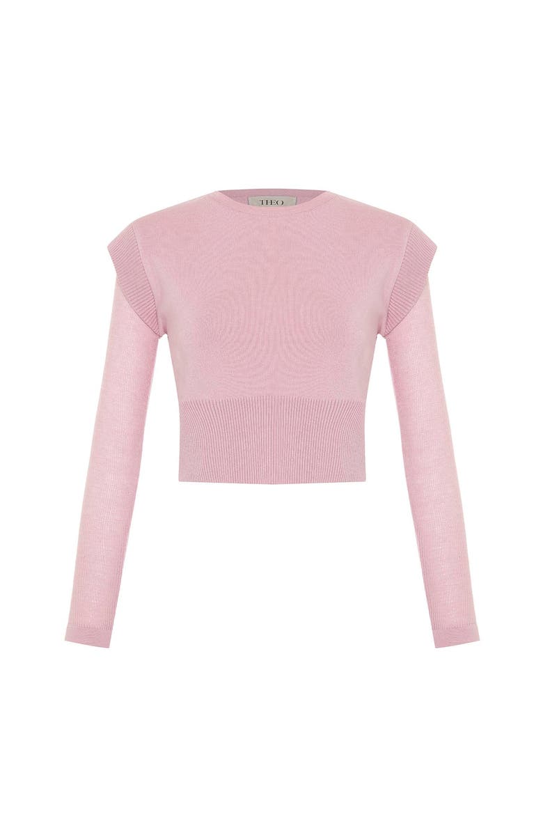 THEO The Label Nomia Sheer Sleeve Crew Neck Sweater, Alternate, color, Powder Puff