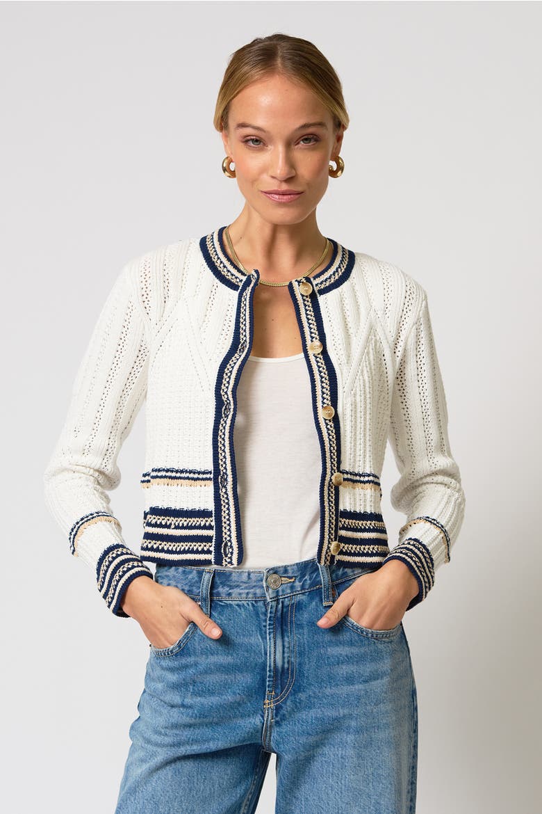 Francie Novelty Stitch Cardigan, Main, color, IVORY MULTI