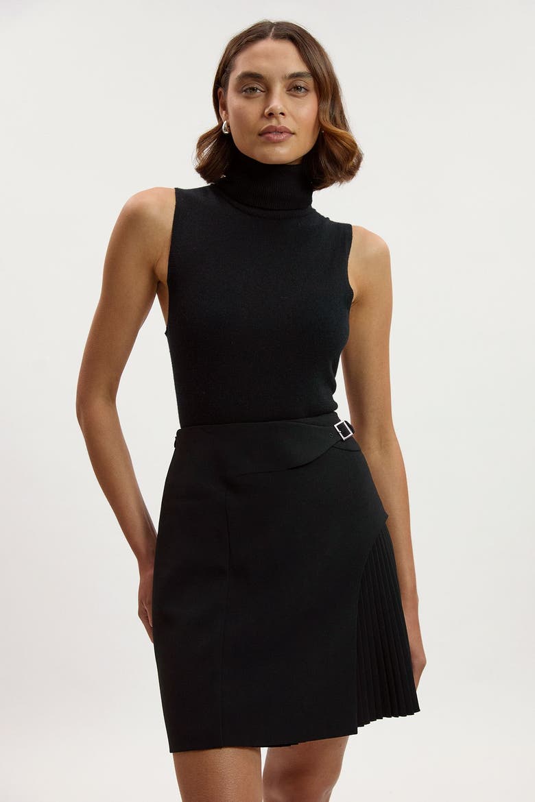 Buckle Pleated Mini Skirt, Alternate, color, Black