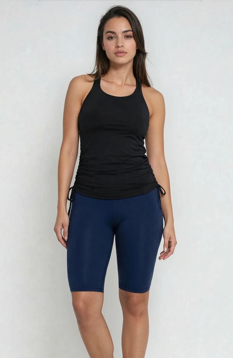 Calypsa Maya Tankini Swim Top With Built-in Bra and Navy Long Bike Swim Shorts Set, Main, color, Black