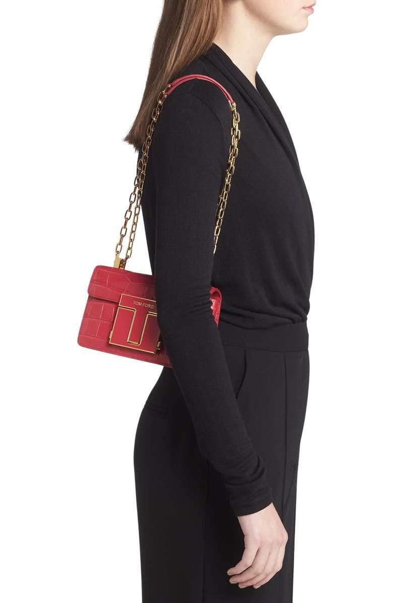 TOM FORD Small Maxi Croc Embossed Leather Shoulder Bag, Alternate, color,