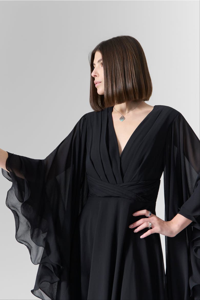 Luna Ruffles Sleeves Chiffon Maxi Dress, Alternate, color, Black