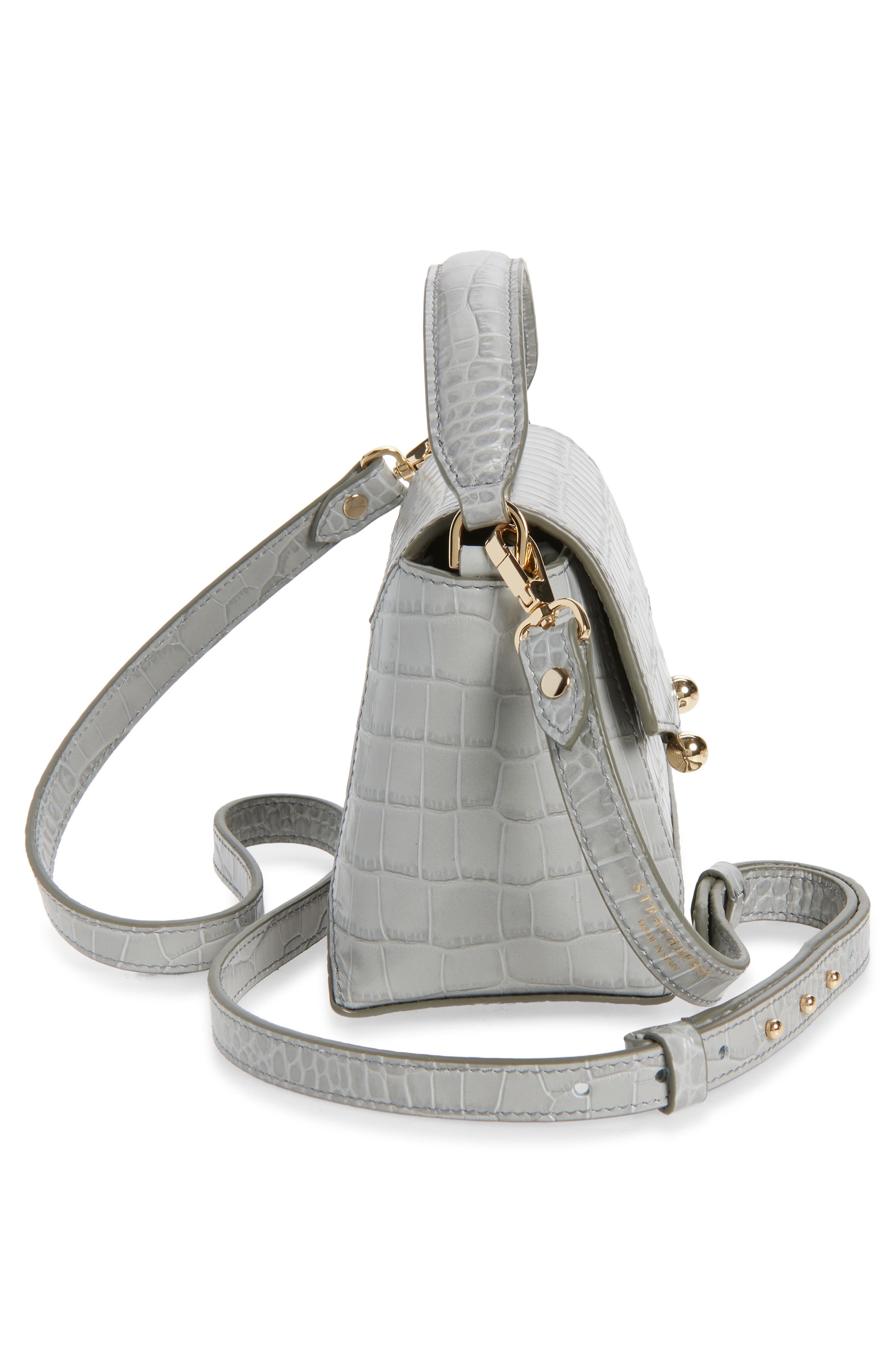 Strathberry Nano Mosaic Croc Embossed Top Handle Bag, Alternate, color, Stone Grey