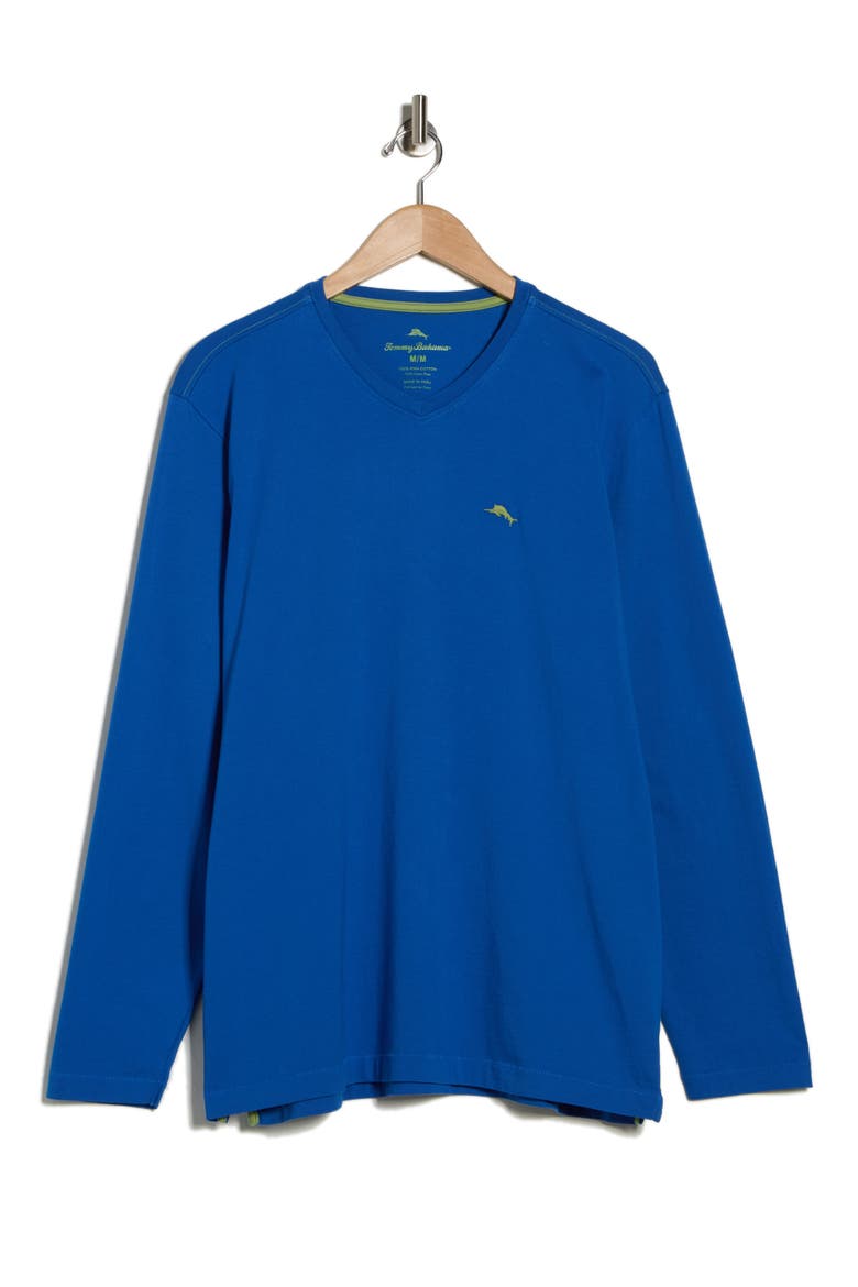 Bali Skyline Long Sleeve V-Neck T-Shirt, Alternate, color, COBALT SEA