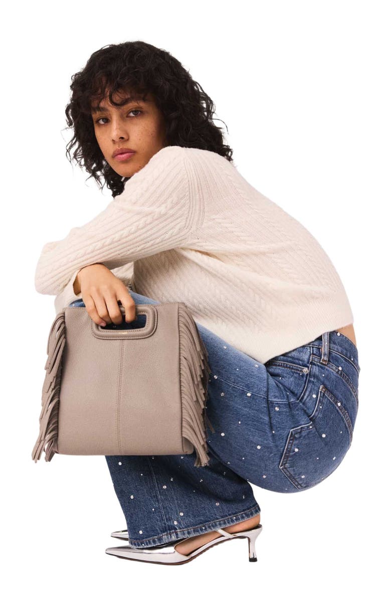 maje Knit cardigan with removable collar, Alternate, color, Ecru