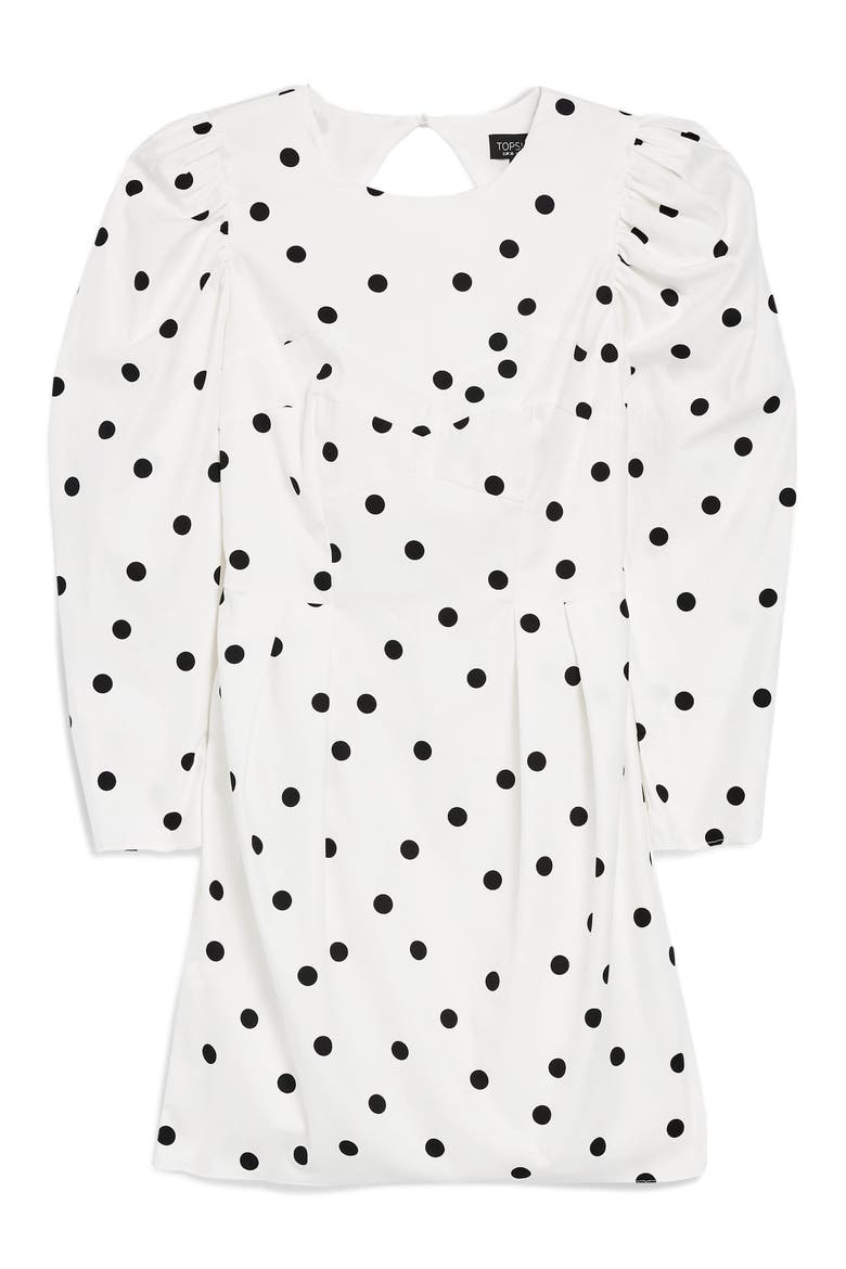 Puff Sleeve Polka Dot Minidress, Alternate, color, IVORY MULTI