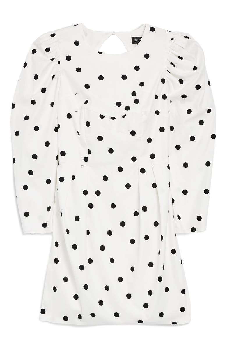 Topshop Puff Sleeve Polka Dot Minidress, Alternate, color, 