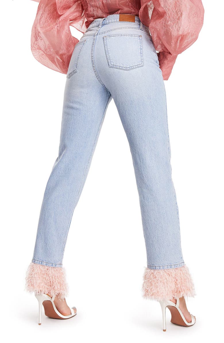 ASOS DESIGN Faux Feather Hem Straight Leg Jeans, Alternate, color, 