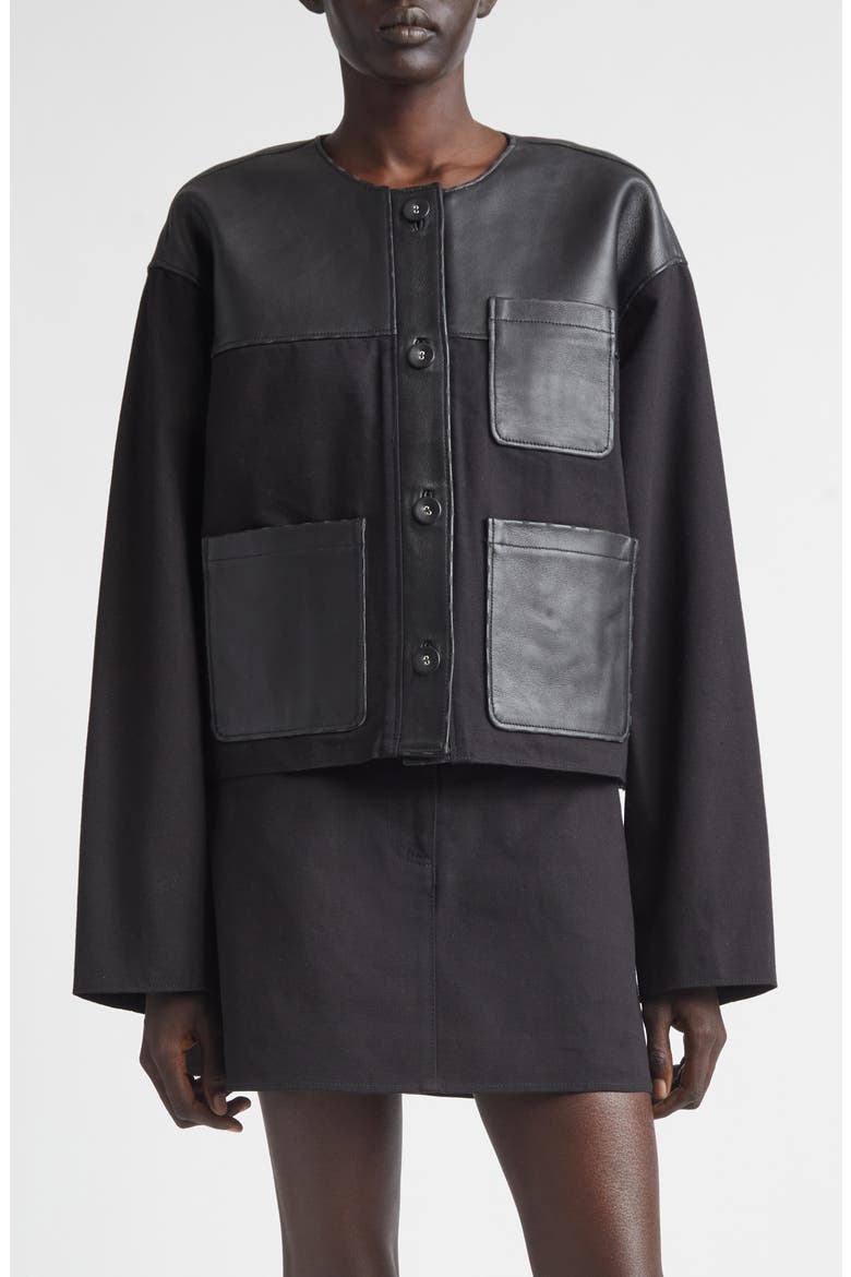 Cleo Cotton Canvas & Leather Jacket, Main, color, BLACK