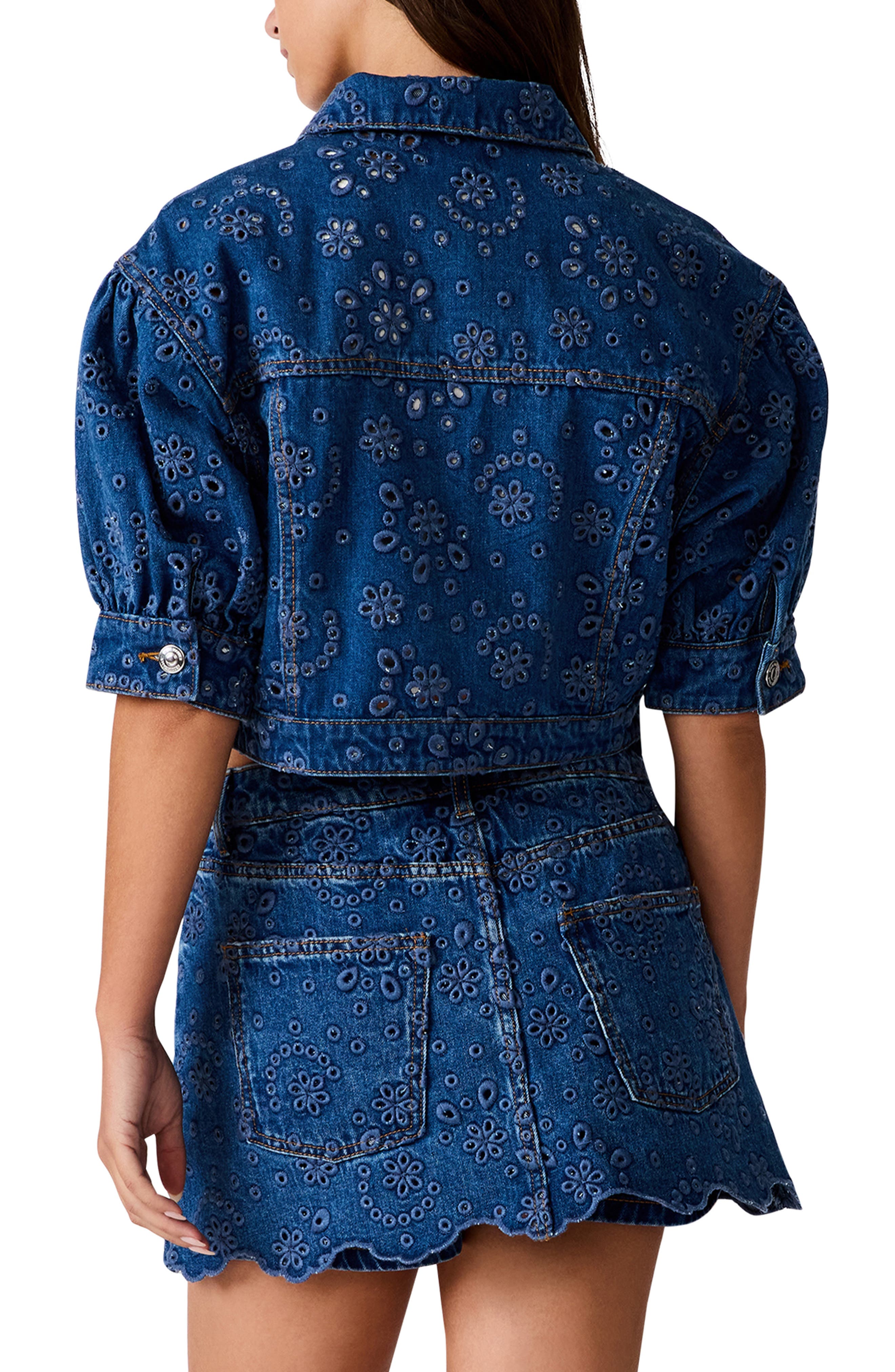 Serafina Crop Denim Eyelet Jacket - image 2