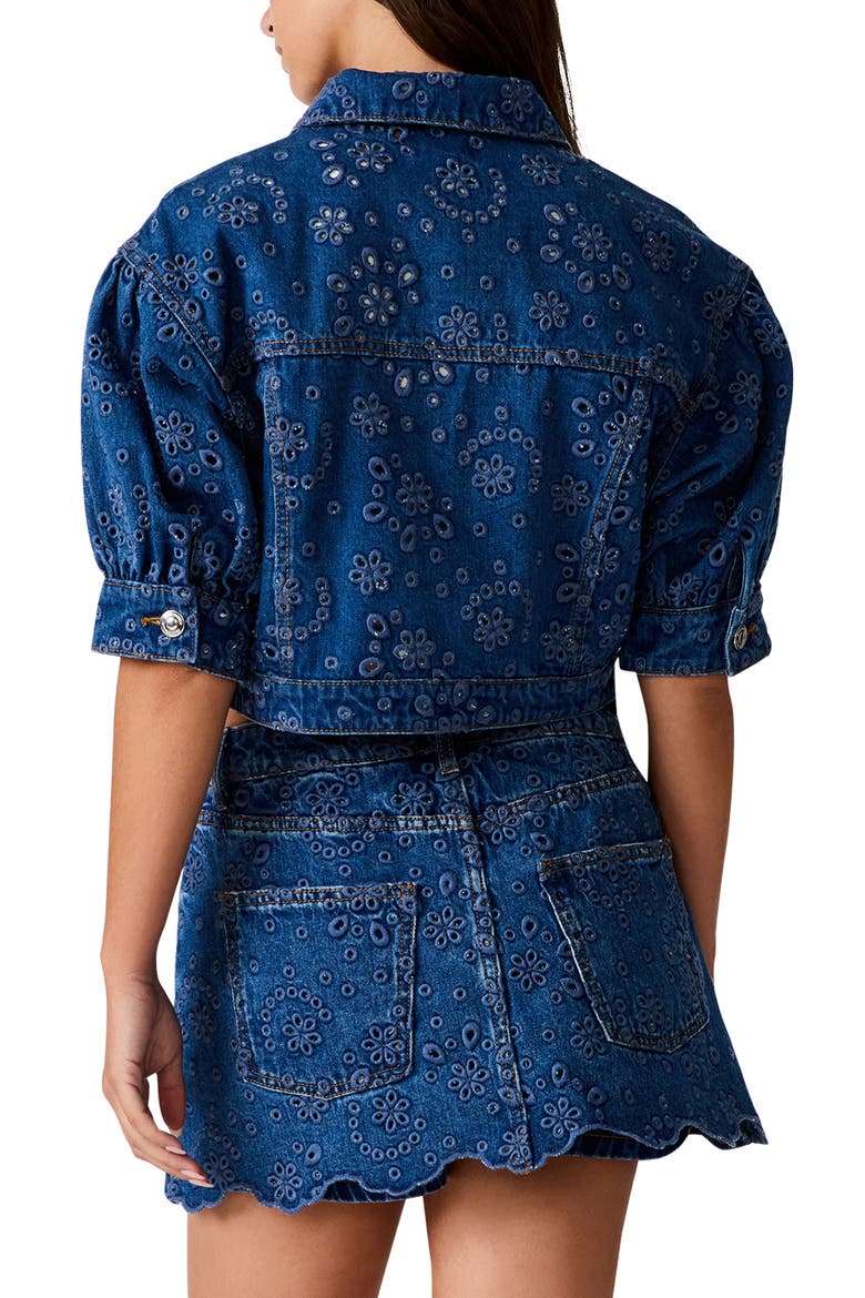 Serafina Crop Denim Eyelet Jacket, Alternate, color, BLUE DEPTHS
