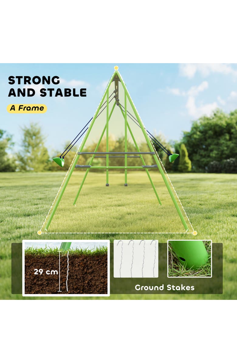 Outsunny Metal Swing Set with Glider, 2 Swing Seats, Adjustable Height, A-Frame Outdoor Use, Alternate, color,