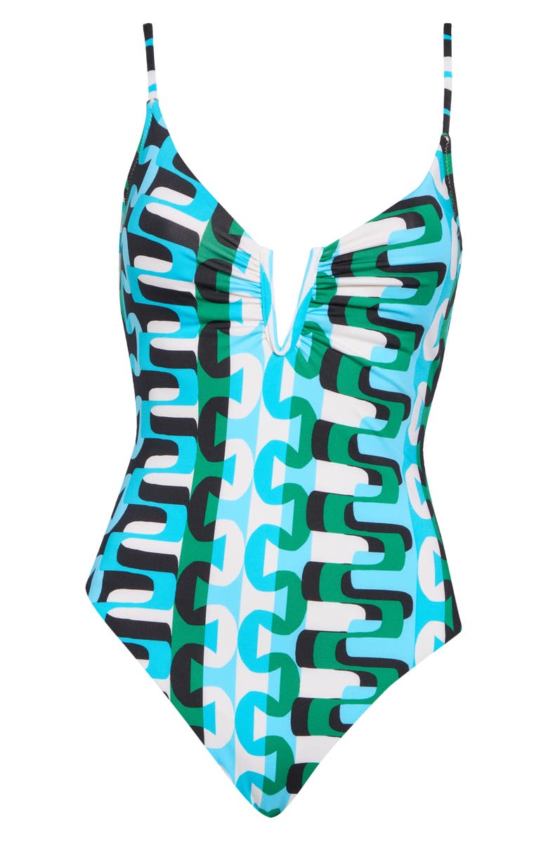 Sanctuary V Wire Print Swimsuit, Alternate, color, Seaside