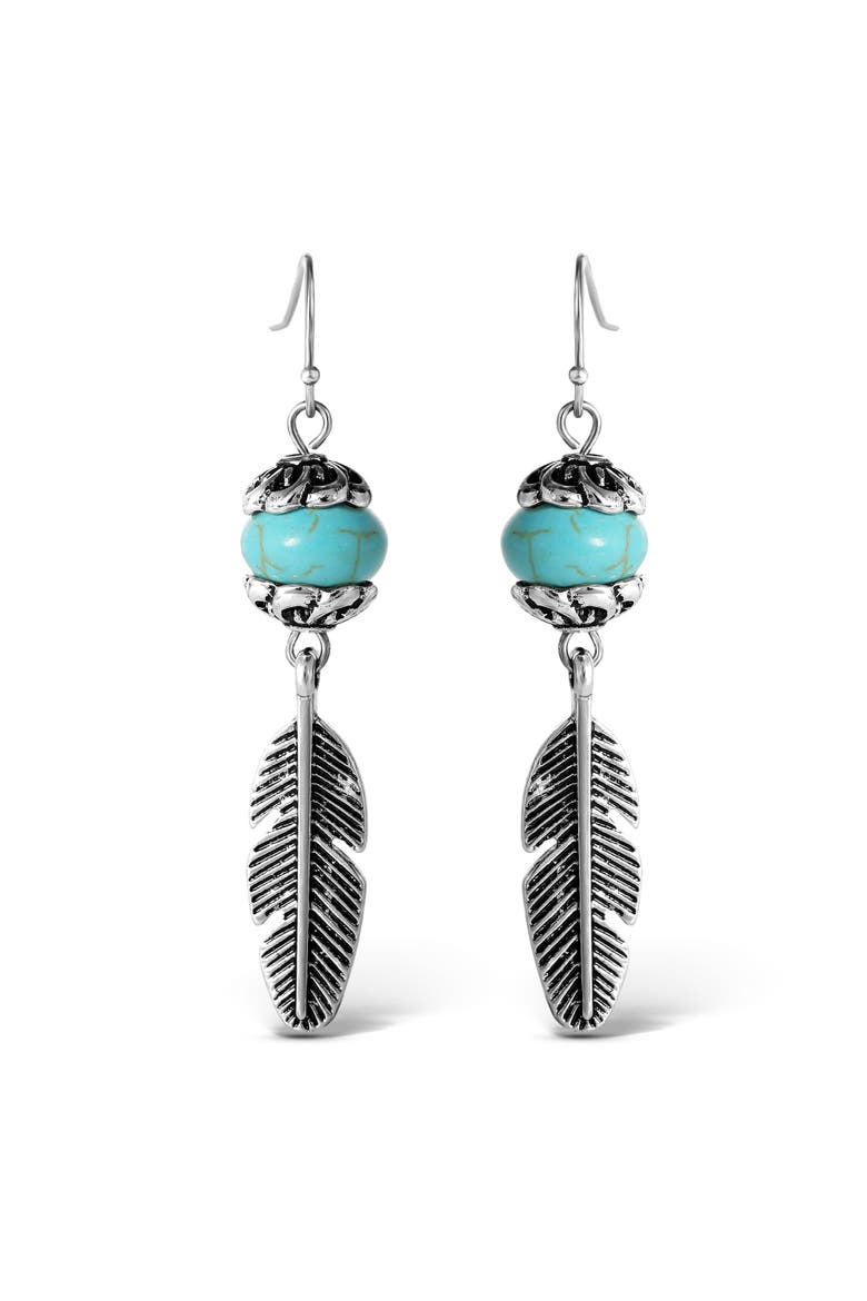 Turquoise Bead Feather Drop Earrings, Main, color, Gold, Turquoise