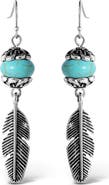Jessica Simpson Turquoise Bead Feather Drop Earrings