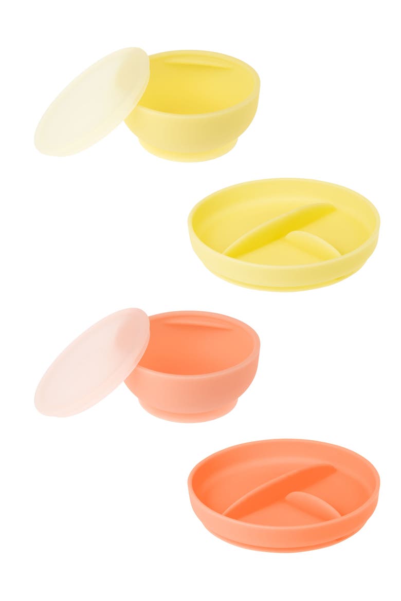 Stay-Put Bowls & Plates Set, Main, color, LEMON/ CORAL