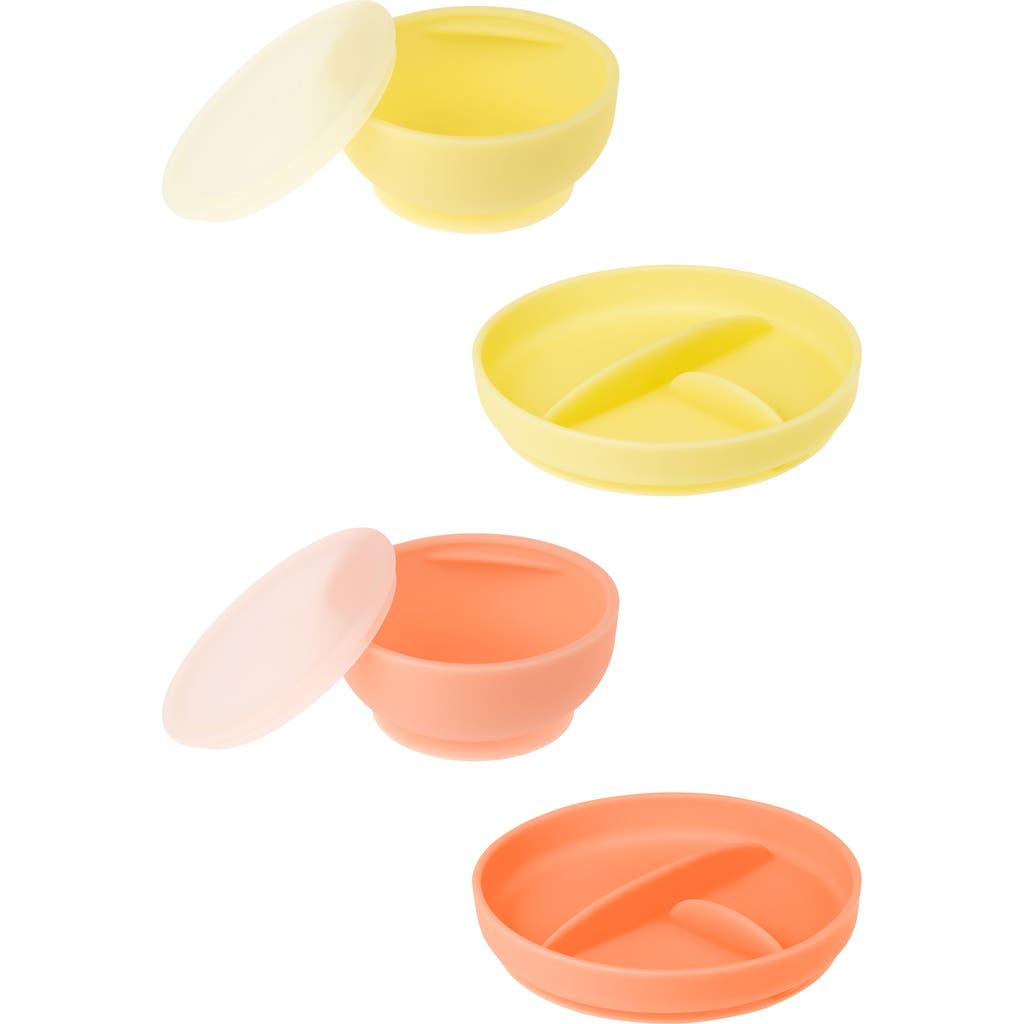 Olababy Stay-Put Bowls & Plates Set in Lemon/Coral