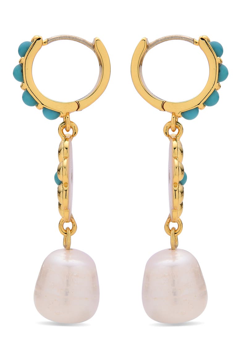 Myla Crystal & Imitation Pearl Drop Huggie Hoop Earrings, Alternate, color, GOLD
