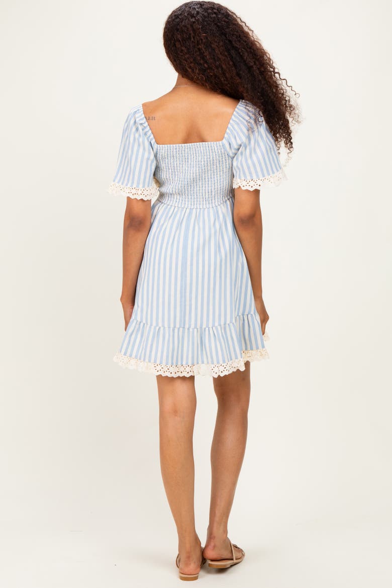 Striped Smocked Lace Trim Dress, Alternate, color, Light Blue