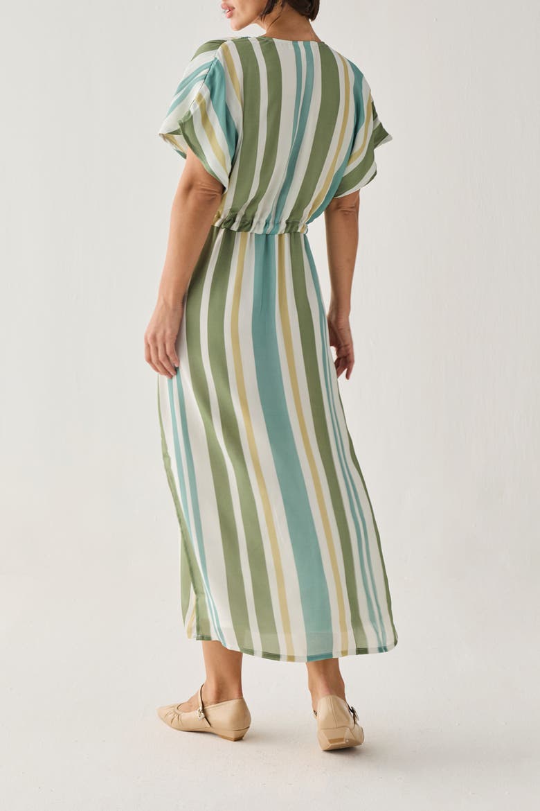 Gathered Striped Maxi Dress, Alternate, color, Sage & Sea Stripe