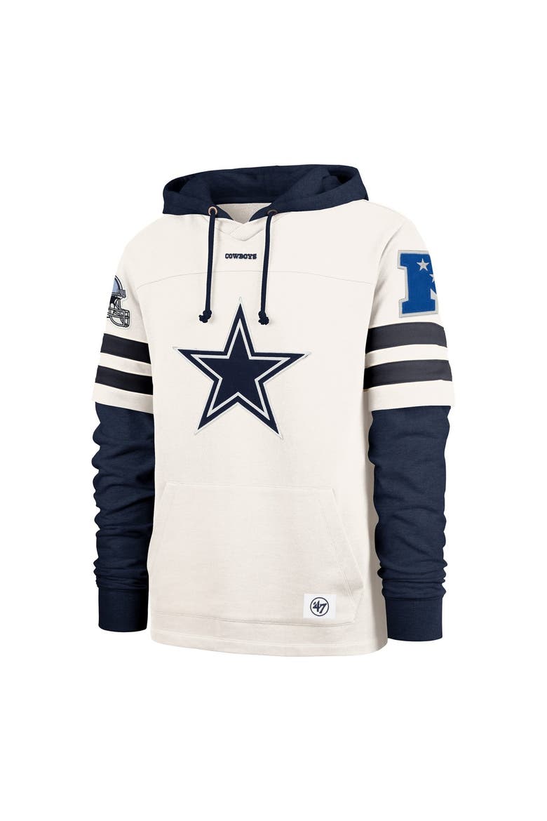 Men's '47  Cream Dallas Cowboys Split Zone Cornerback Duo Lacer Hoodie, Alternate, color, Cream