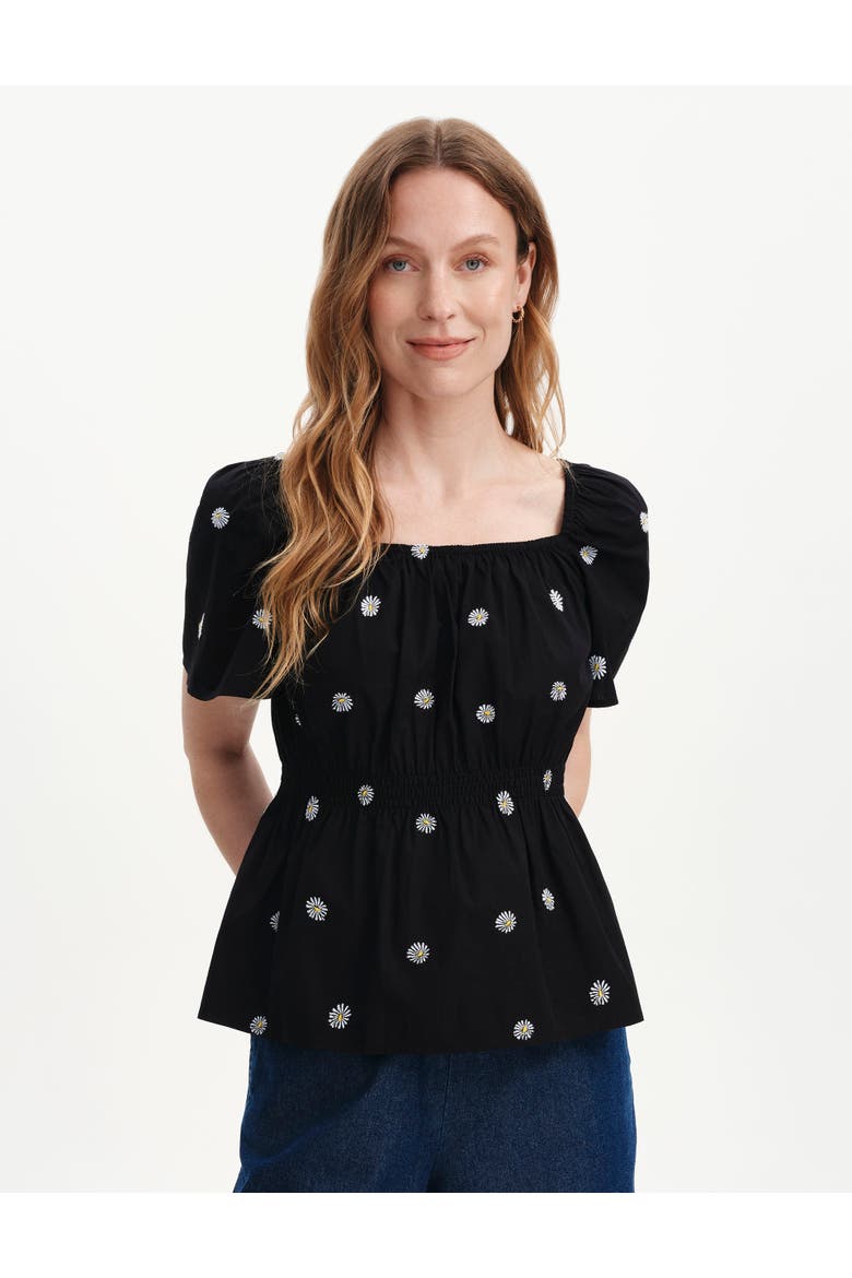 Holly Floral Embroidered Cotton Top, Main, color, Black Daisy
