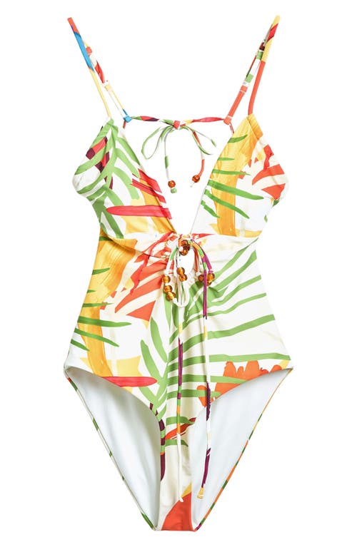 Desigual Beaded One-piece Swimsuit In Light Beige