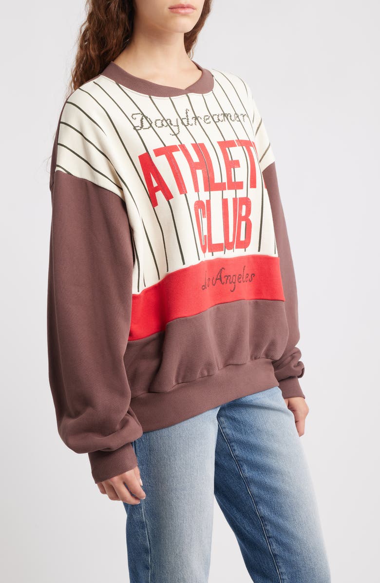 Daydreamer Athletic Club Colorblock Cotton Graphic Sweatshirt, Alternate, color, Brown Combo