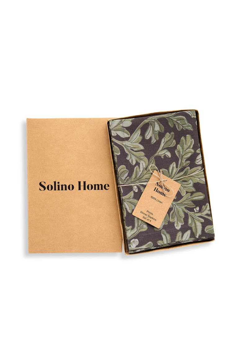 Linen Dinner Napkins Set of 4, 20 x 20" - Fallen Leaves, Alternate, color, Green and Brown