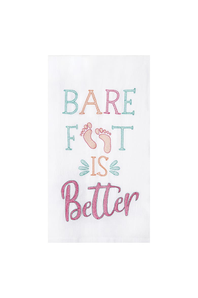 Barefoot Is Better Flour Sack Embroidered Cotton Kitchen Towel, Main, color, White
