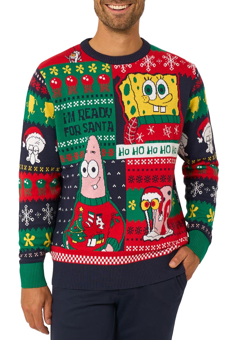 SpongeBob Christmas Crewneck Sweater, Main, color, GREEN MULTI