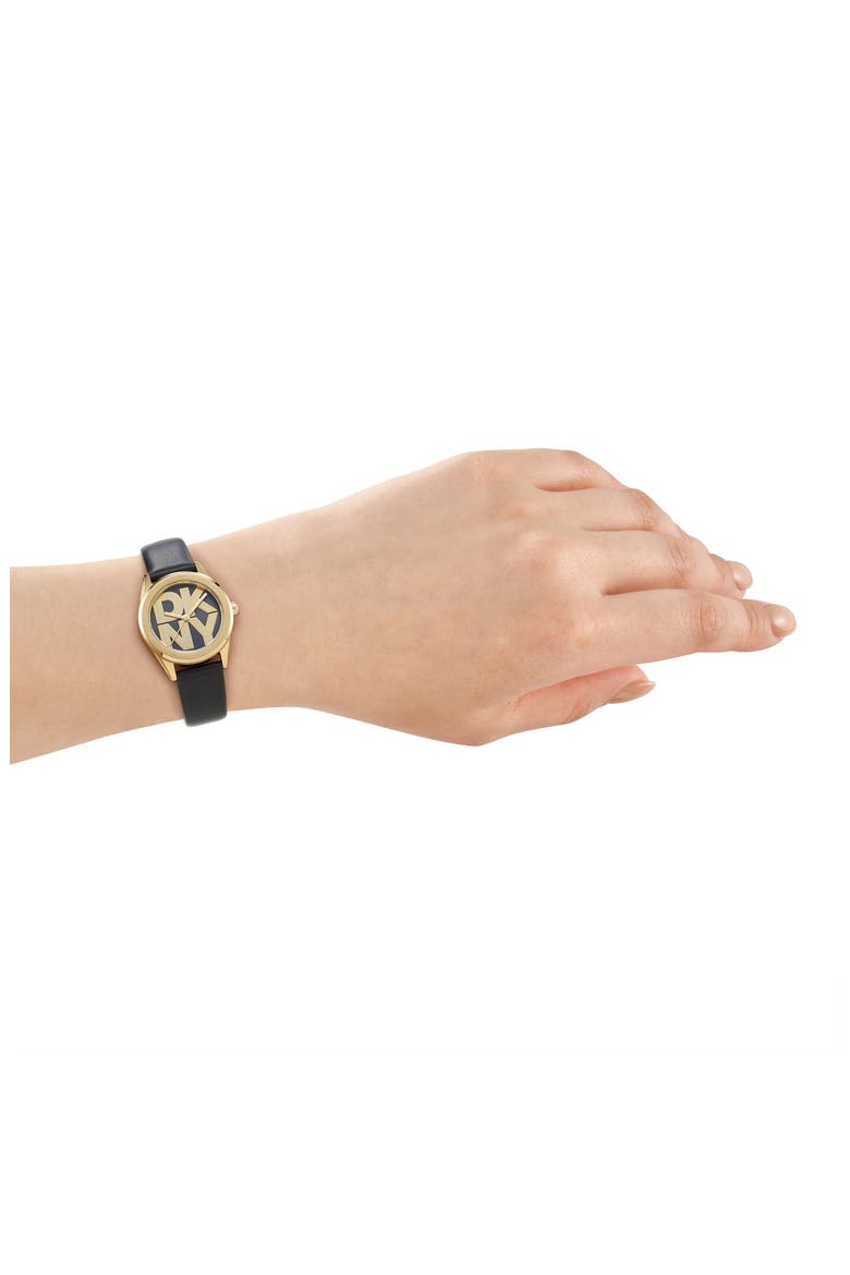 Logo Collection Leather Strap Watch & Bracelet Set, 28mm, Alternate, color, BLACK