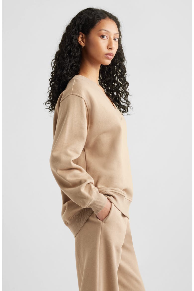 Oversize V-Neck Sweatshirt, Alternate, color, TAN SAVANNAH
