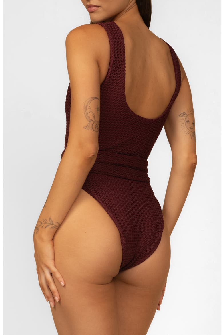 Kim Belted One-Piece Swimsuit, Alternate, color, MAROON CROCHET
