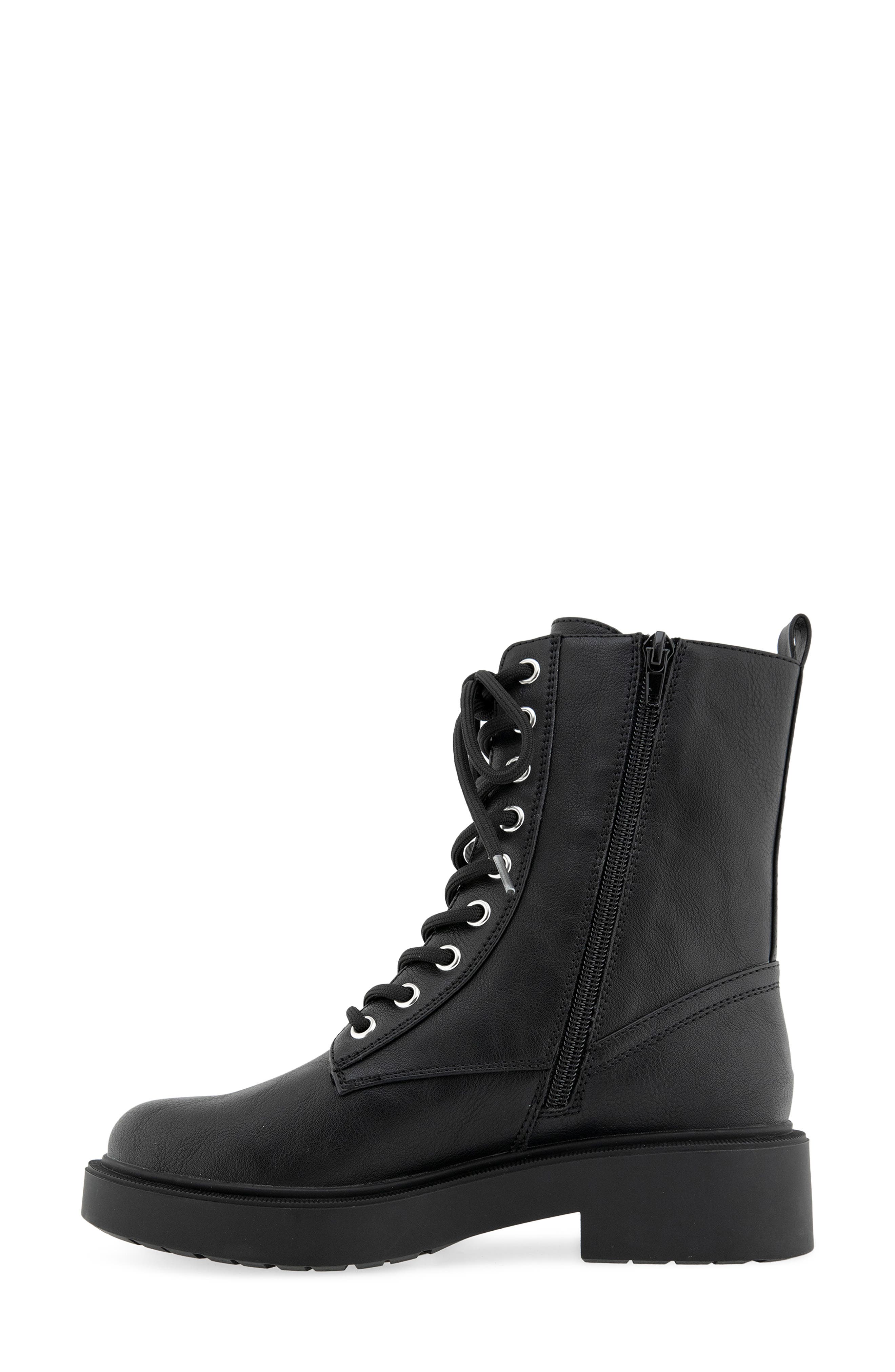Sylver Faux Leather Combat Boot, Alternate, color, BLACK