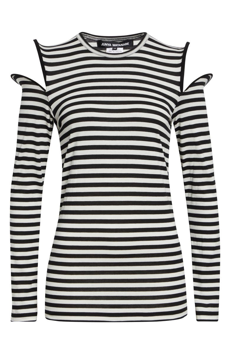 Junya Watanabe Wired Cutout Stripe Cotton Jersey T-Shirt, Main, color, Black/ White