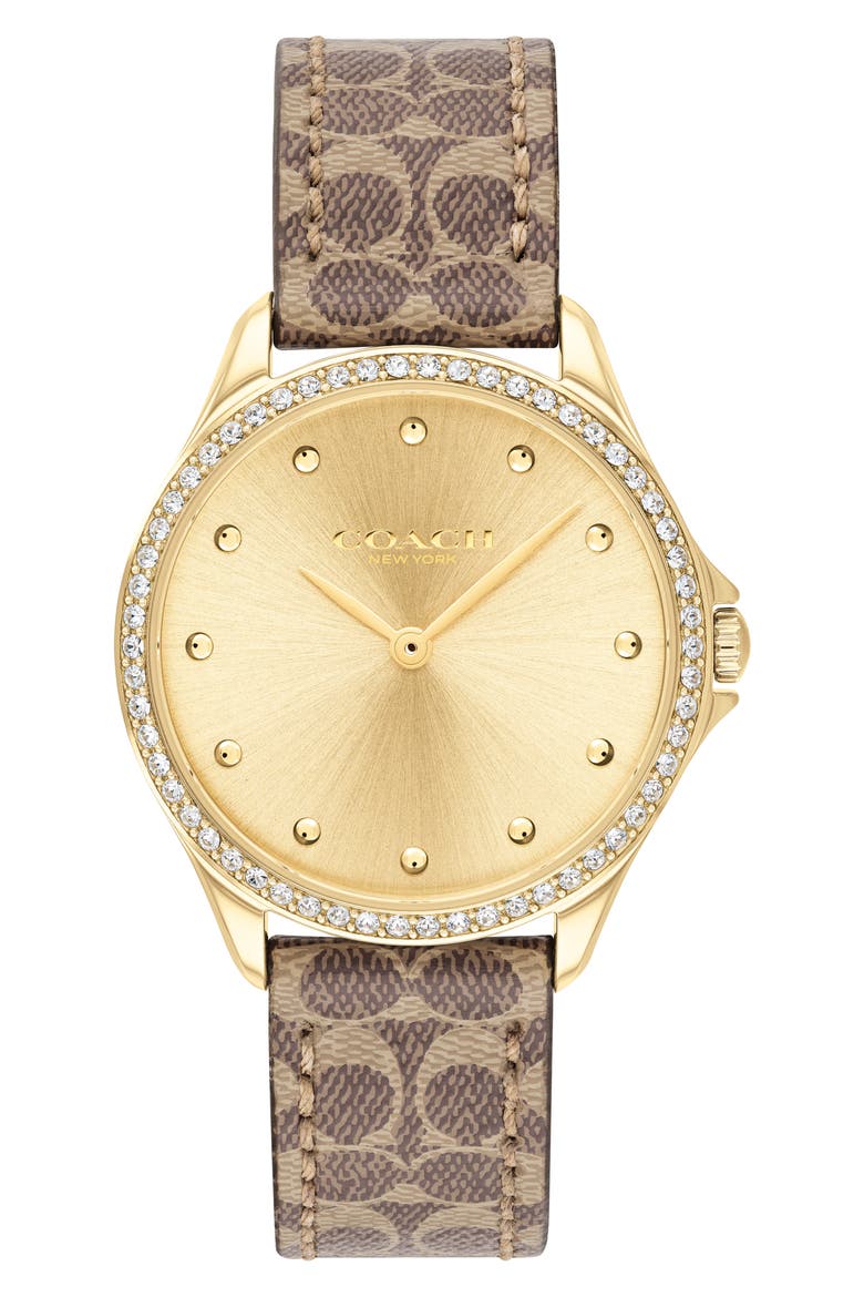 Astor Leather Strap Watch, 31mm, Main, color, BROWN/ GOLD
