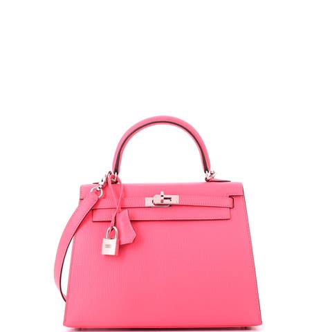 Kelly Handbag Pink Chevre Mysore with Palladium Hardware 25