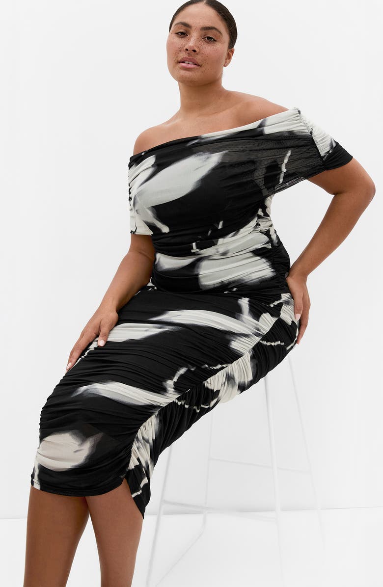 City Chic Dana Mesh Midi Skirt, Alternate, color, Black Blur