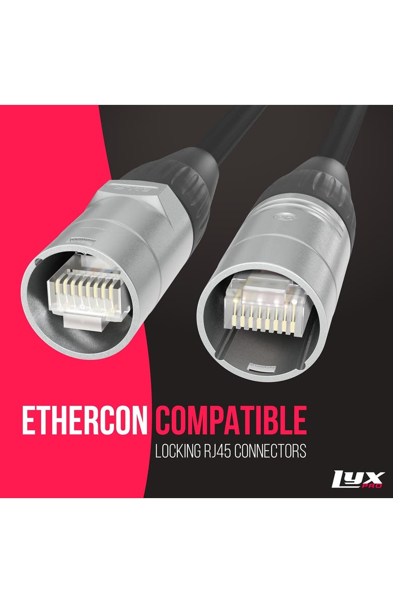 Lyxpro 6 Feet Shielded CAT6 Ethercon Cable, Male to Male, Pro Audio & Lighting RJ45 Cable, Alternate, color, Black