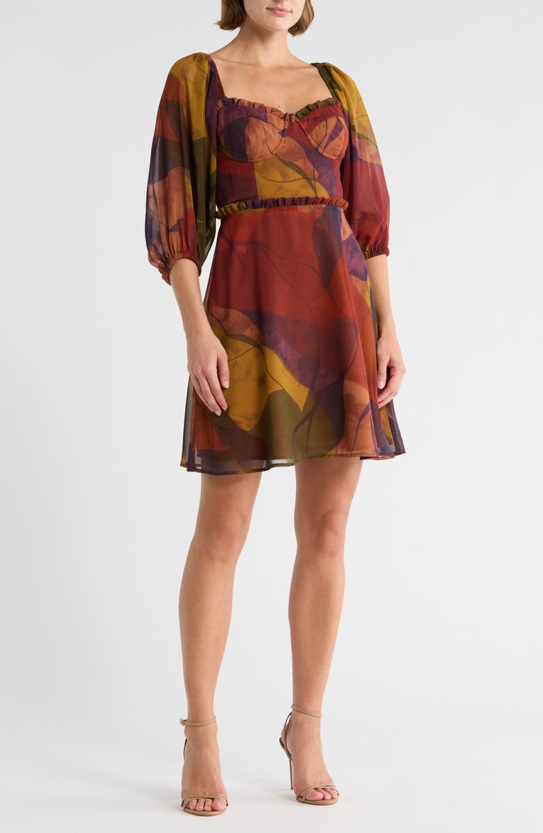 Hutch Adela Three-Quarter Sleeve Dress, Main, color, Clay Multi Organic Layered Geo